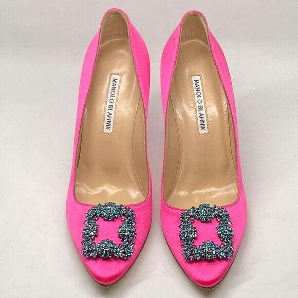 Manolo Blahnik Hangisi 105 Embellished Satin Pumps size 39 - Picture 4 of 15